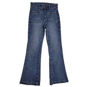 American Eagle Womens Super Hi-Rise Flare Leg Jeans Front Patch Pockets Sz 4 EUC